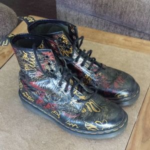 Vintage Black Graffiti Dr Martens Rare 90's